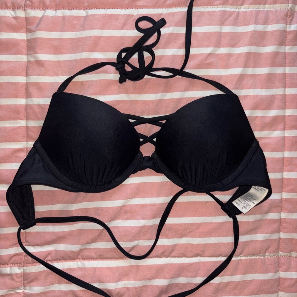 Hollister Black Strappy Push Up Halter Bikini Top | 32B